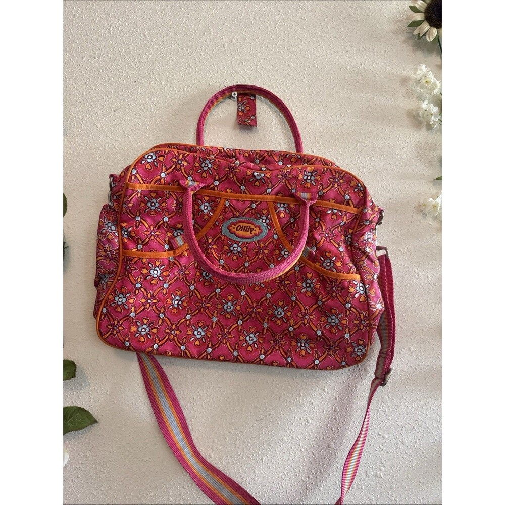 Oilily Bag Red Floral Travel With Long Crossbody Strap, Metal Feet